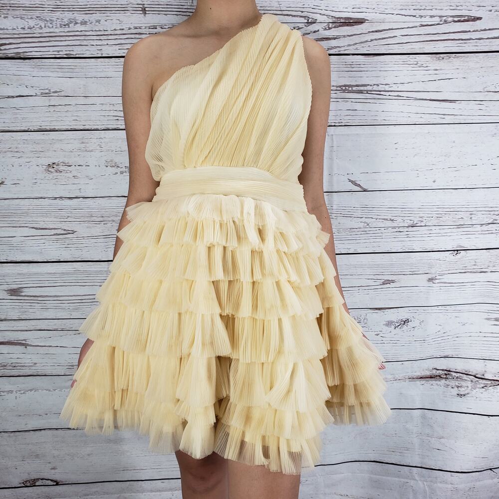 Endless Rose Cream One Shoulder Layered Ruffle Cocktail Dress Size Large